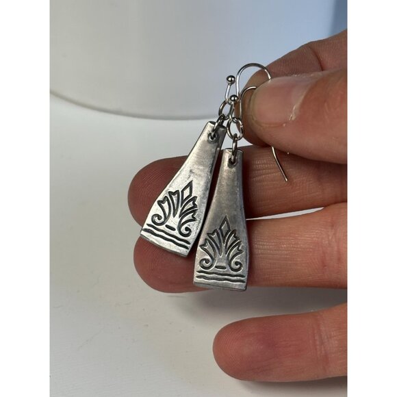 Handmade Upcycled Silverware Earrings: Geometric Stainless Steel Drop Earrings - Picture 2 of 6